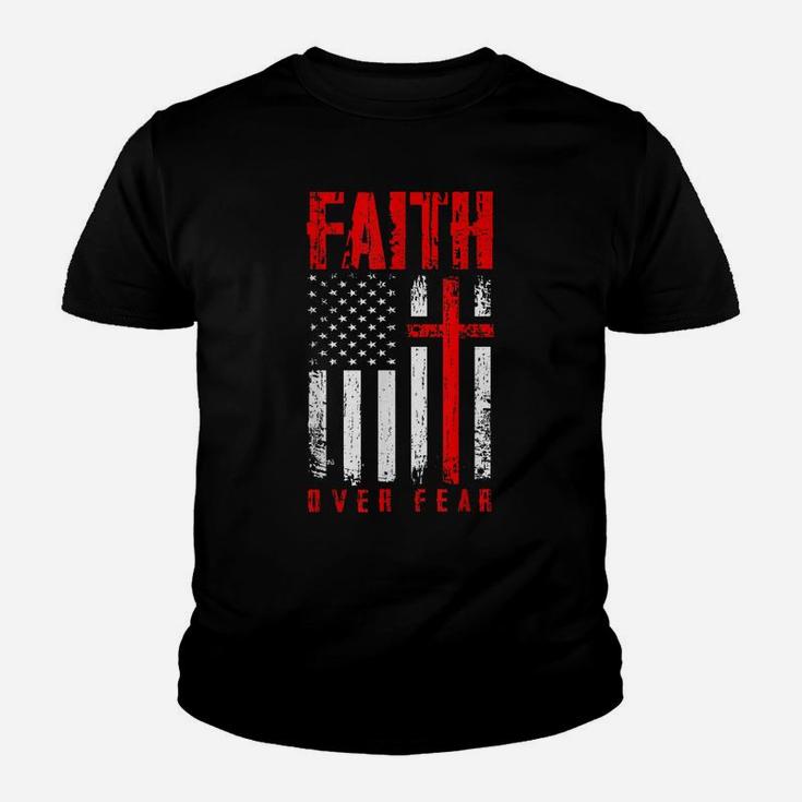 Faith Over Fears Christian Cross American Usa Flag Gym Youth T-shirt