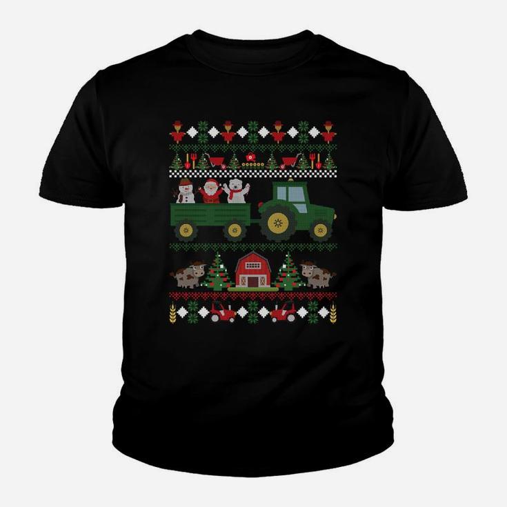 Farmer Ugly Christmas Tractor Farming Holiday Xmas Gift Sweatshirt Youth T-shirt