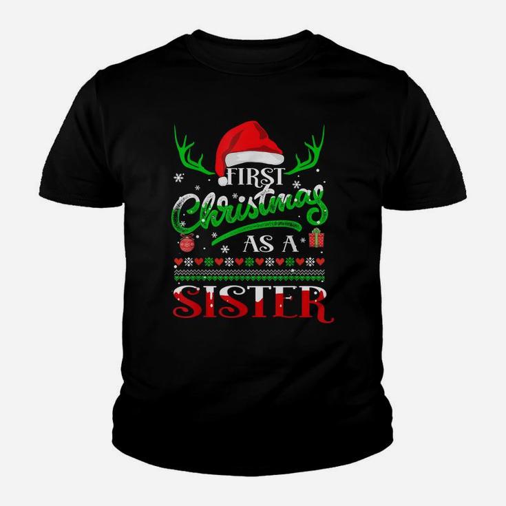 First Christmas As A Sister Funny Santa Hat Ugly Xmas Gift Youth T-shirt