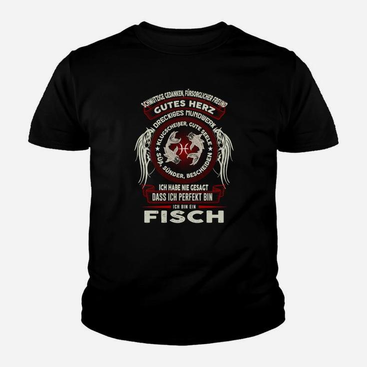 Fisch-Angler Kinder Tshirt mit Lustigem Spruch: Gutes Herz, Schlechter Mund