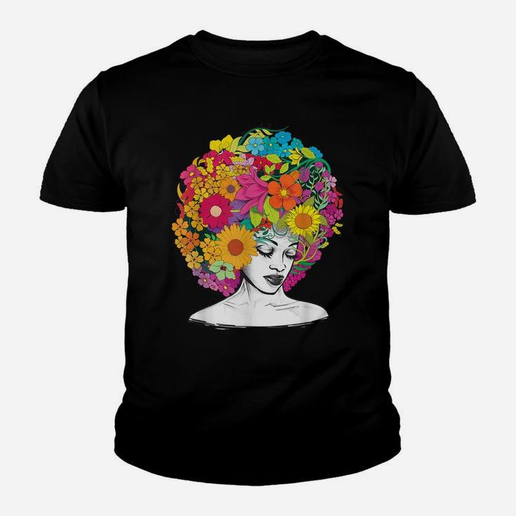 Flower Afro Women Black Queen African American Melanin Queen Youth T-shirt