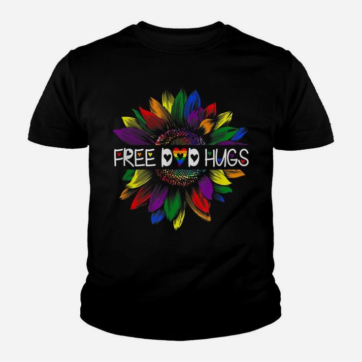 Free Dad Hugs Gay Pride Lgbt Daisy Rainbow Flower Hippie Youth T-shirt