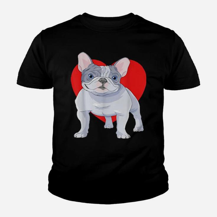 French Bulldog Dog Heart Valentine Day Decor Youth T-shirt
