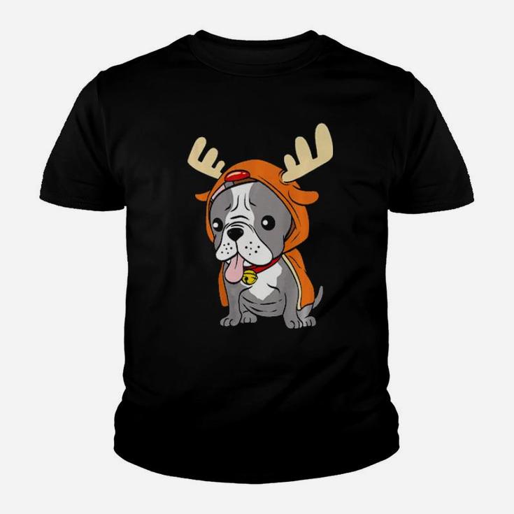 French Bulldog Dressed As Reindeer Dogs Xmas Youth T-shirt
