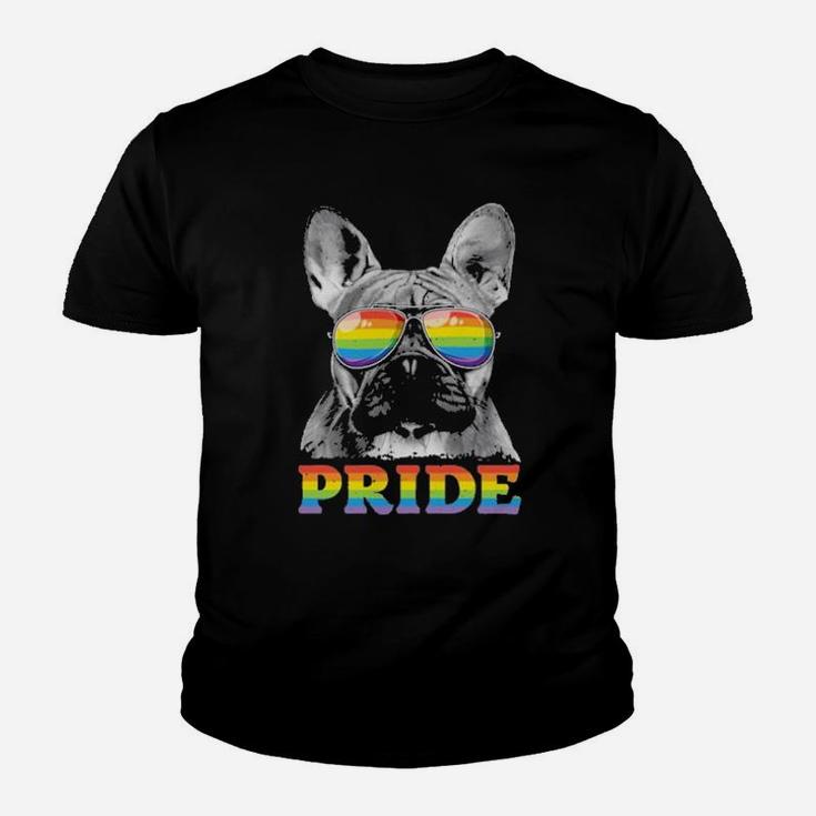 French Bulldog Gay Pride Lgbt Rainbow Flag Youth T-shirt