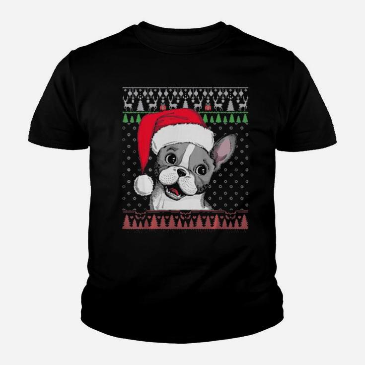 French Bulldog Santa Dog Santa Hat Youth T-shirt