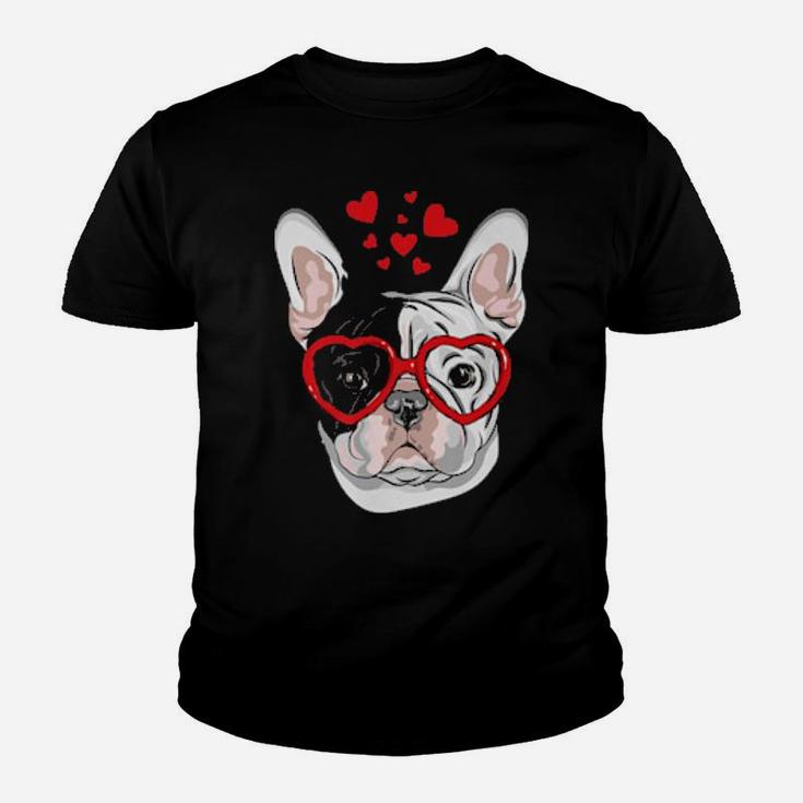 French Bulldog Sunglasses Heart Cute Dog Valentine Youth T-shirt