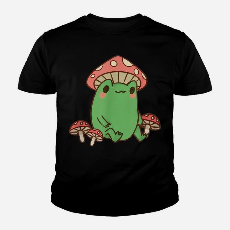 Frog With Mushroom Hat Cute Cottagecore Aesthetic Youth T-shirt