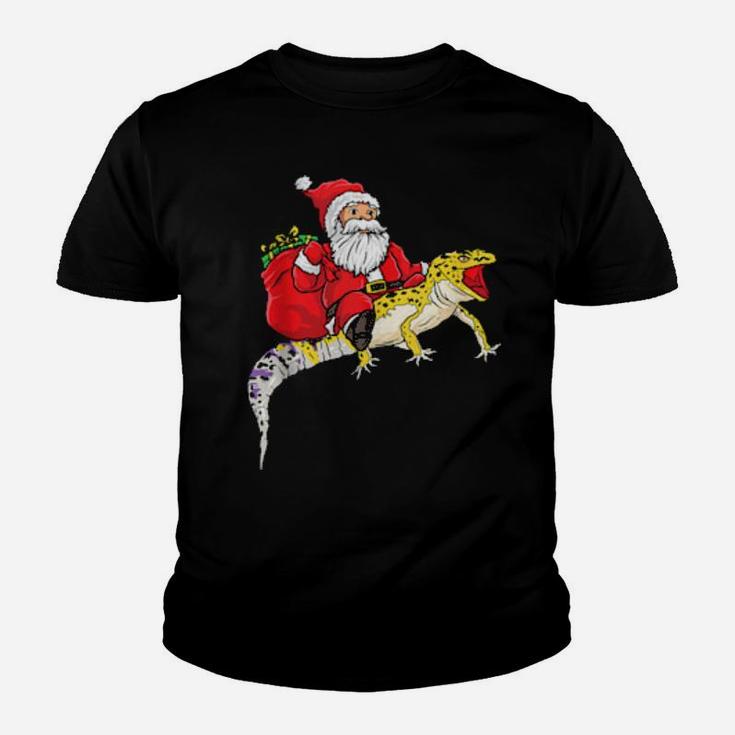 Fun Santa Delivering Presents On Leopard Gecko Lizard Youth T-shirt