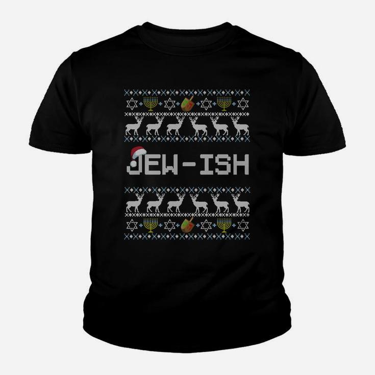 Fun Ugly Hanukkah Sweater Jew-Ish Santa Hat Merry Christmas Sweatshirt Youth T-shirt