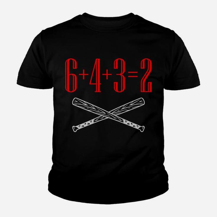 Funny Baseball Math 6 Plus 4 Plus 3 Equals 2 Double Play Youth T-shirt