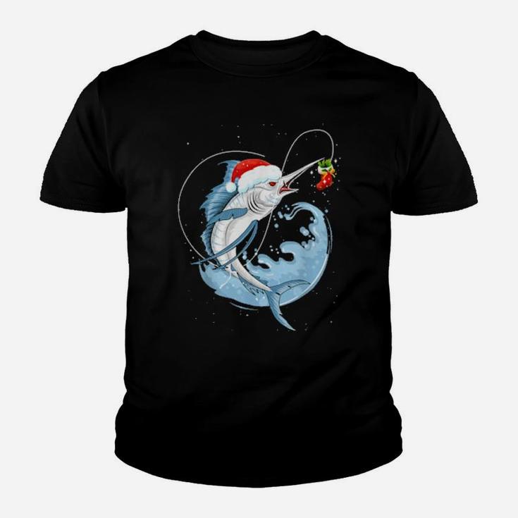 Funny Bass Fishing Santa Hat Youth T-shirt