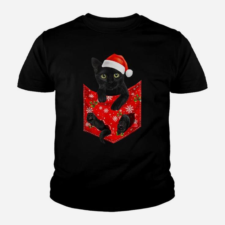 Funny Black Cat Christmas Pocket For Cat Lovers Youth T-shirt