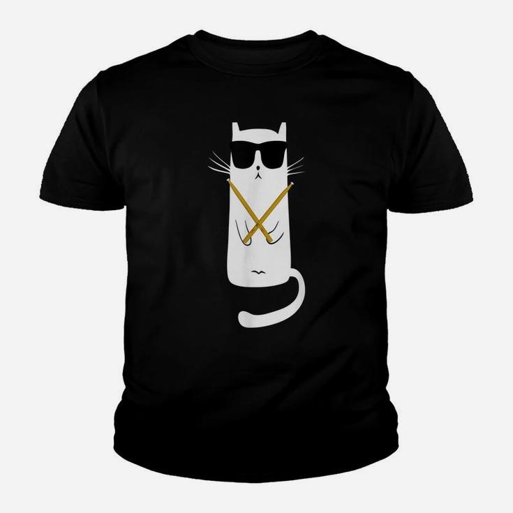 Funny Cat Wearing Sunglasses Playing Drums Drummers Youth T-shirt