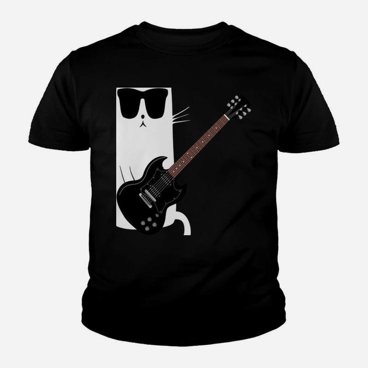 Funny Cat Wearing Sunglasses Playing Electric Guitar Youth T-shirt