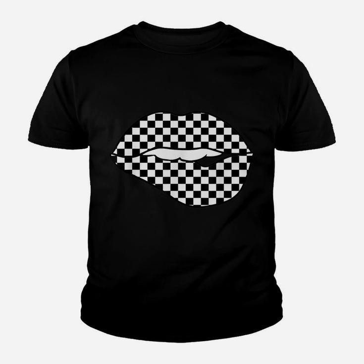 Funny Checkered Black White Lip Gift Cute Checkerboard Women Youth T-shirt