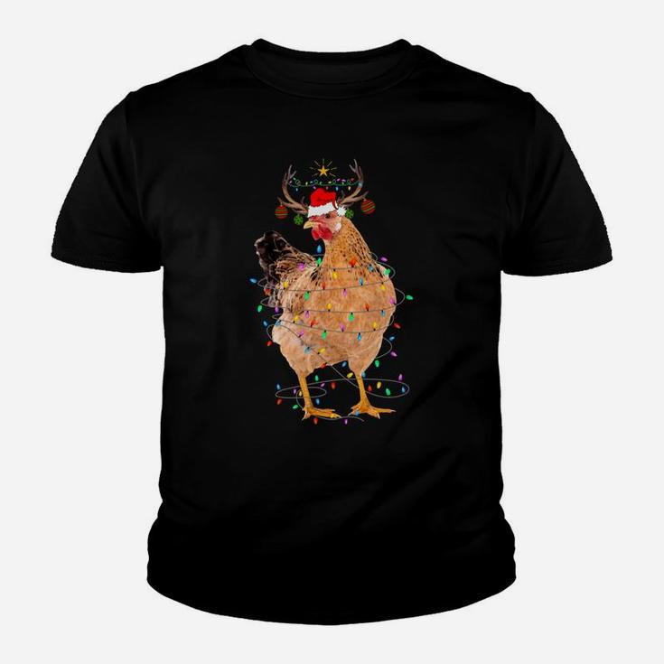 Funny Chicken Lights Santa Hat Sweater Xmas Tree Christmas Sweatshirt Youth T-shirt