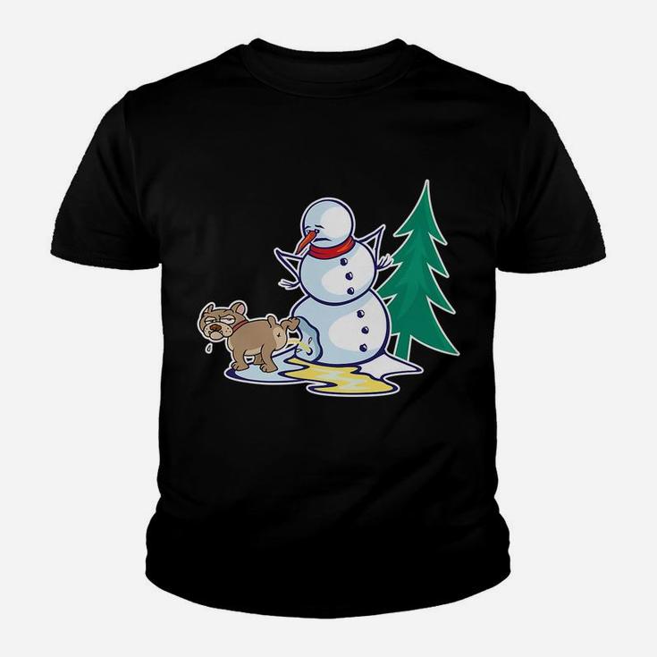Funny Christmas Dog Peeing On Snowman Winter Youth T-shirt