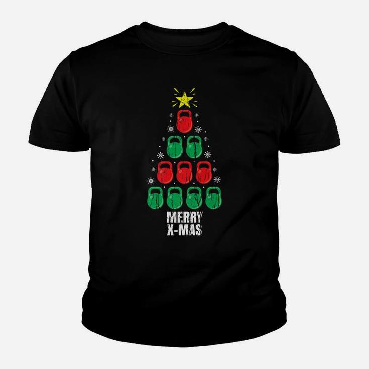 Funny Christmas Kettlebells Tree Design Holiday Gift Workout Youth T-shirt