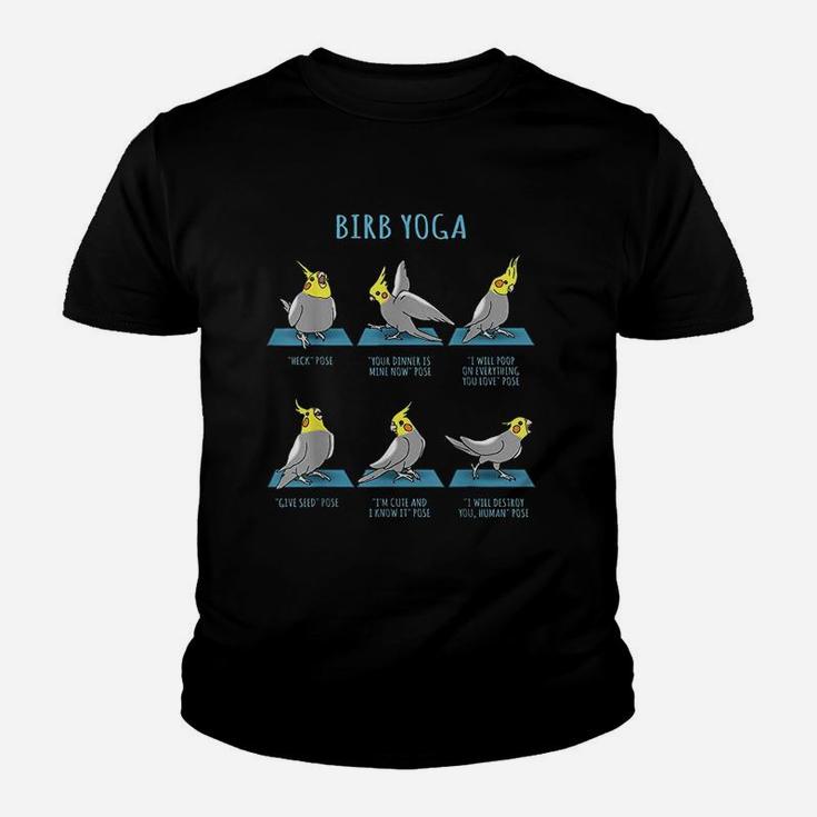 Funny Cockatiel Yoga Poses Birb Memes Cute Parrot Doodle Youth T-shirt