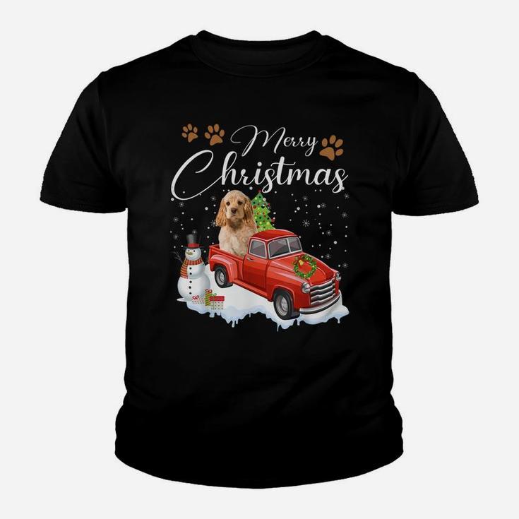 Funny Cocker Spaniel Dog Snow Red Truck Christmas Xmas Tree Sweatshirt Youth T-shirt