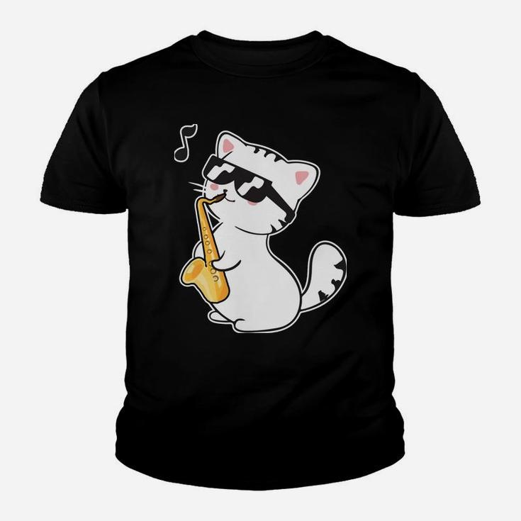 Funny Cool Cat Wearing Sunglasses Playing Saxophone Day Gift Youth T-shirt
