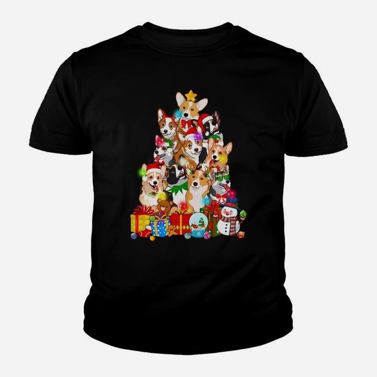 Funny Corgi Christmas Tree Lights Gift Dog Lover Youth T-shirt