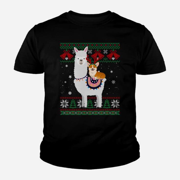Funny Corgi Riding Llama Christmas Gifts Corgi Xmas Ugly Sweatshirt Youth T-shirt