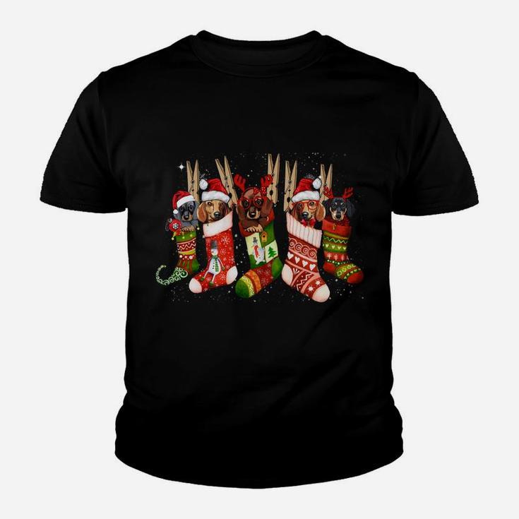 Funny Dachshund Dog In Christmas Sock Santa Hat Xmas Dog Sweatshirt Youth T-shirt