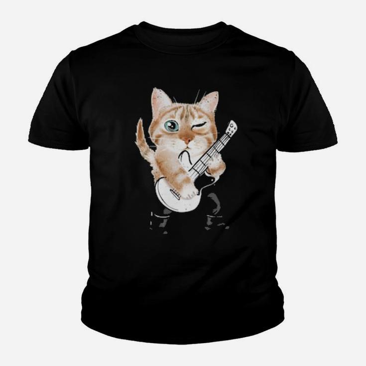 Funny Distressed Retro Vintage Cat Playing Music Youth T-shirt