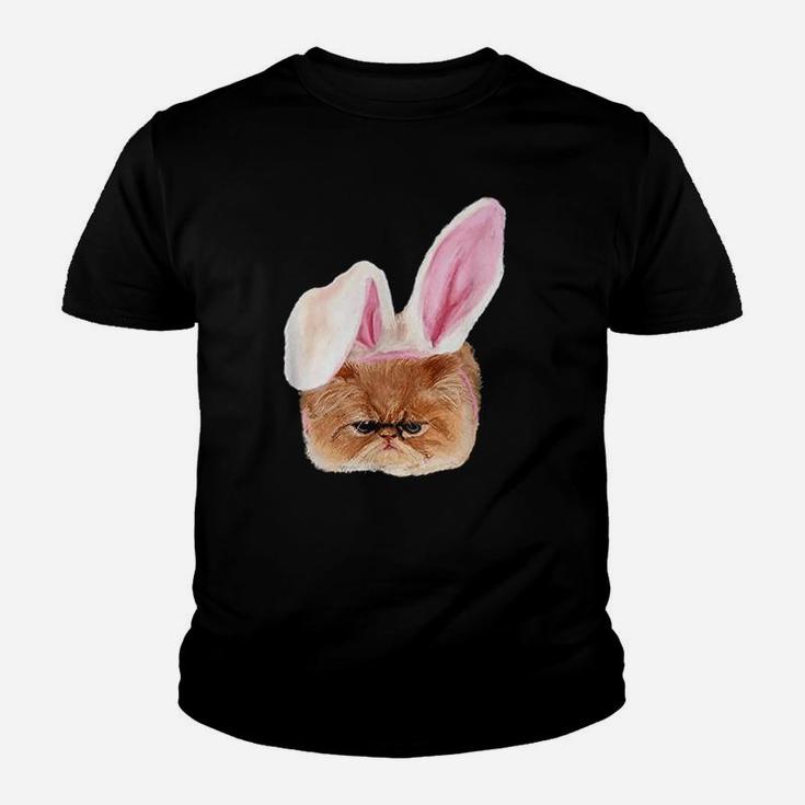 Funny Easter Persian Cat Bunny Ears Adorable Cat Face Fluffy Youth T-shirt