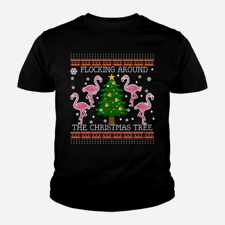 Funny Flamingo Ugly Christmas Tree Snow Sweater Jumper Youth T-shirt