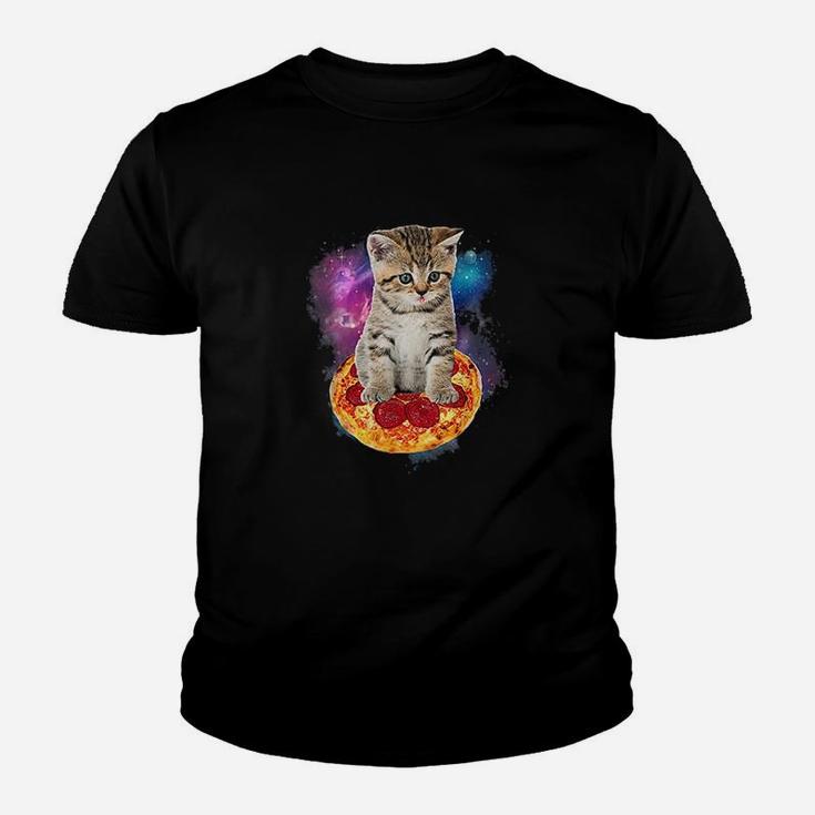 Funny Galaxy Cat  Space Cat Eat Pizza And Taco Youth T-shirt