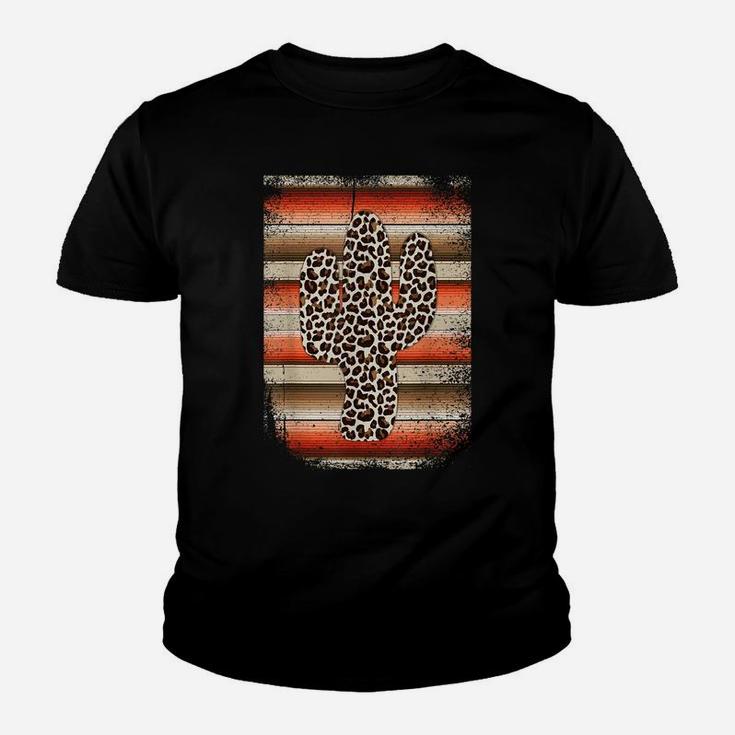 Funny Leopard Cactus Serape Cactus Print Orange Red Brown Youth T-shirt