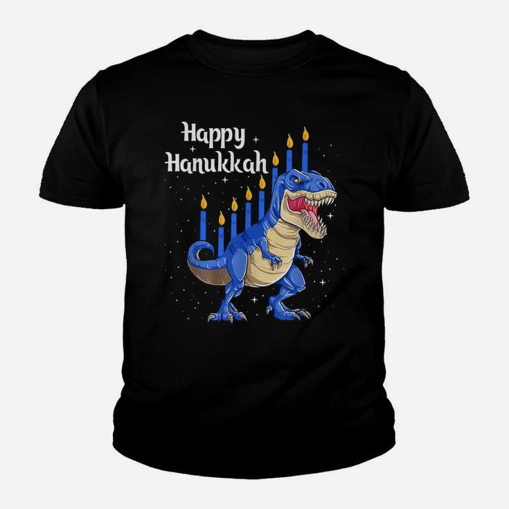 Funny Menorasaurus Rex Dinosaur Chanukkah Happy Hanukkah Youth T-shirt