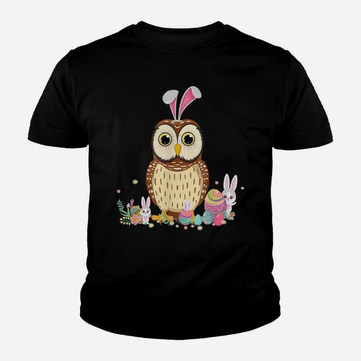 Funny Owl Bunny Ear Easter Day Hunting Egg Rabbit Youth T-shirt