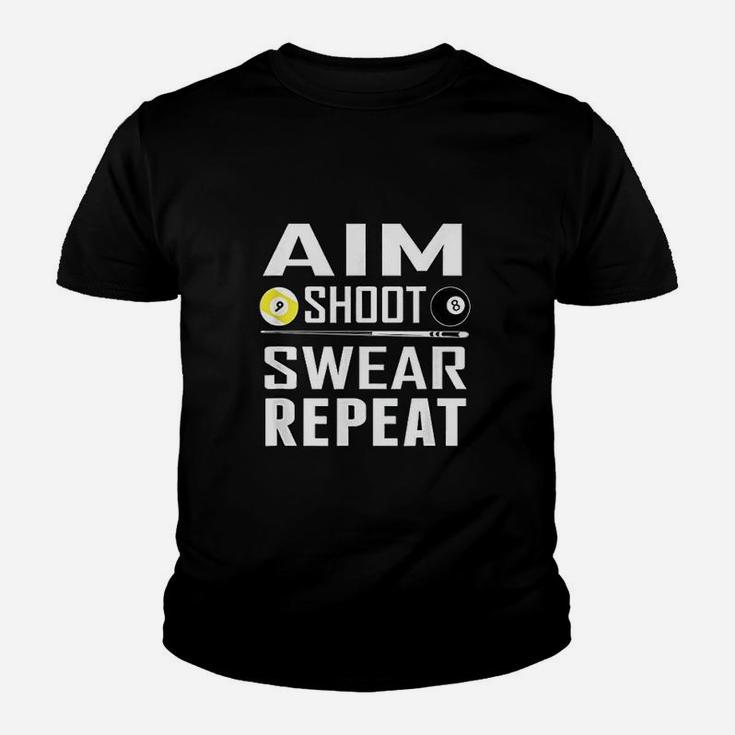 Funny Pool Billiard Aim Shoot Swear Repeat Youth T-shirt