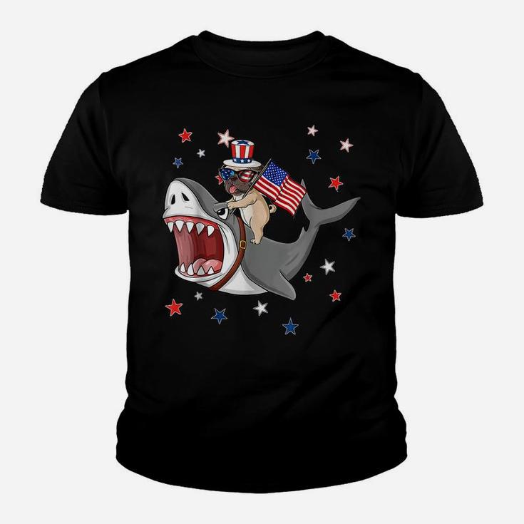 Funny Pug Shark 4Th Of July Dog Mom Dad Puppy Lover Youth T-shirt