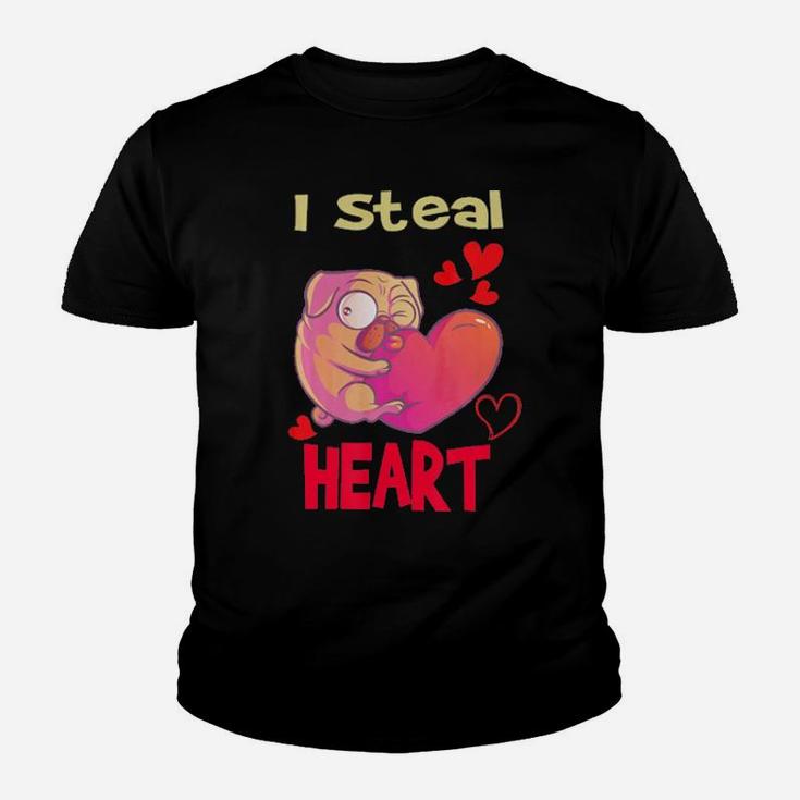 Funny Pug Valentine  I Steal Heart Gift For Pug Lover Youth T-shirt