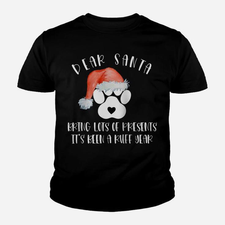 Funny Santa Hat Dog Cat Paw Print Tshirt Christmas Clothes Raglan Baseball Tee Youth T-shirt