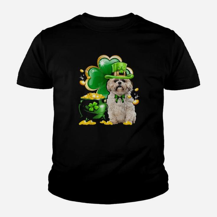 Funny Shih Tzu Dog Shamrock Irish Saint St Patrick Day Youth T-shirt