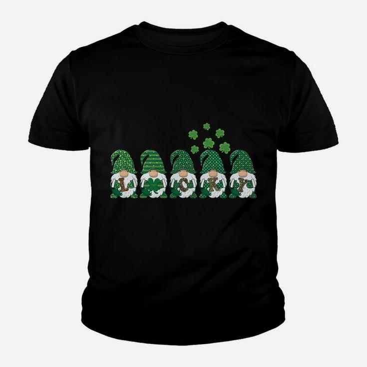 Funny St Patricks Day Green Gnome Leopard Pattern Shamrock Youth T-shirt