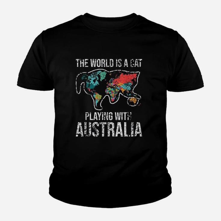Funny The World Is A Cat Playing With Australia Youth T-shirt