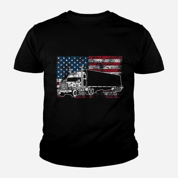 Funny Truck Driver American Flag 4Th Of July Trucker Gift Youth T-shirt