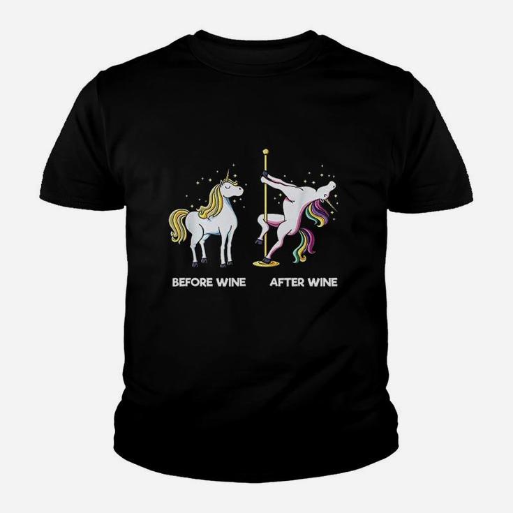 Funny Unicorn Before Wine After Wine Design Dancing Pole Youth T-shirt