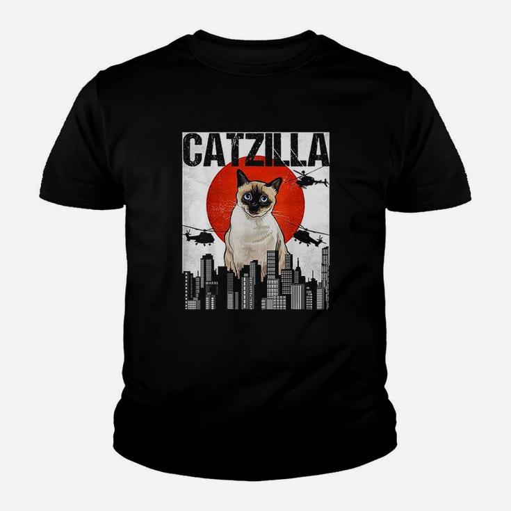 Funny Vintage Japanese Catzilla Siamese Cat Youth T-shirt
