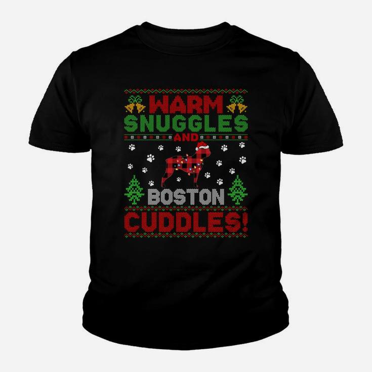 Funny Warm Snuggles Ugly Boston Terrier Christmas Sweatshirt Youth T-shirt