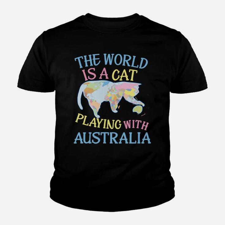 Funny World Is A Cat Playing Map Youth T-shirt