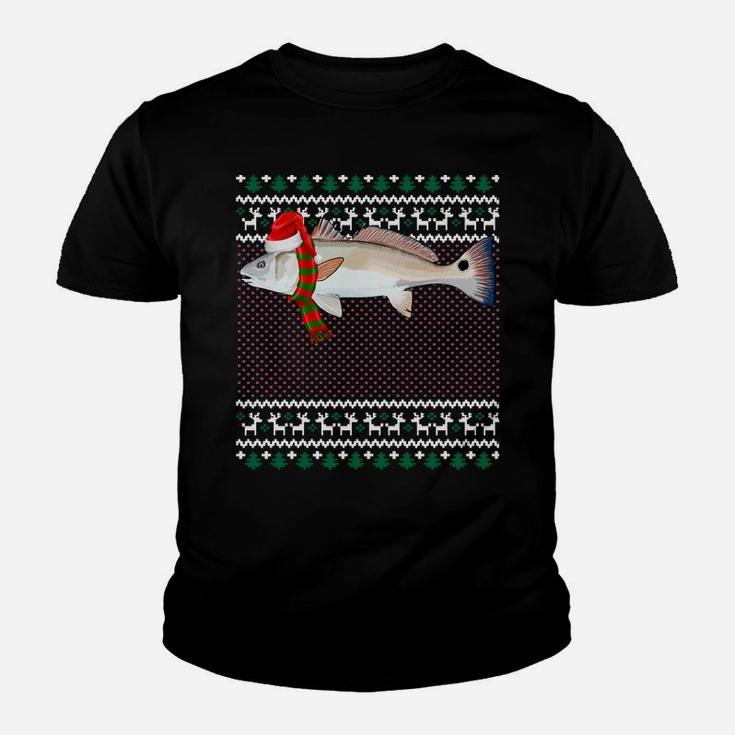 Funny Xmas Santa Hat Redfish Ugly Christmas Sweatshirt Youth T-shirt