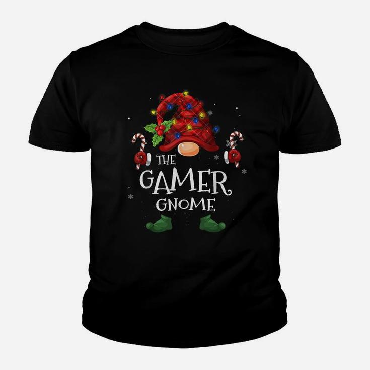 Gamer Gnome Buffalo Plaid Christmas Tree Light Youth T-shirt